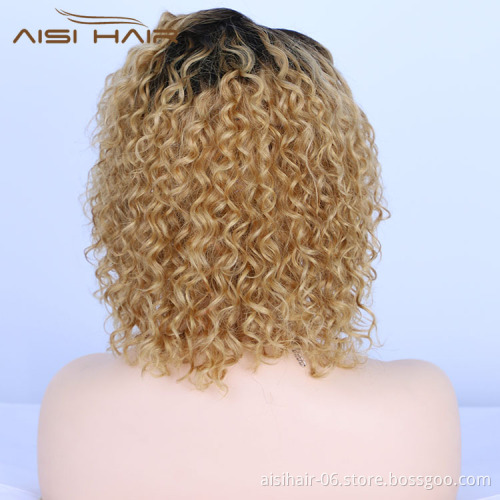 Aisi Hair Short Bob Ombre Blonde Curly Wave Swiss Lace Wigs Brazilian Hair For Black Women Lace Front Human Hair Wigs